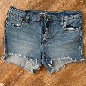 Wrangler Women's Faded Blue Frayed Denim Cutoff Shorts